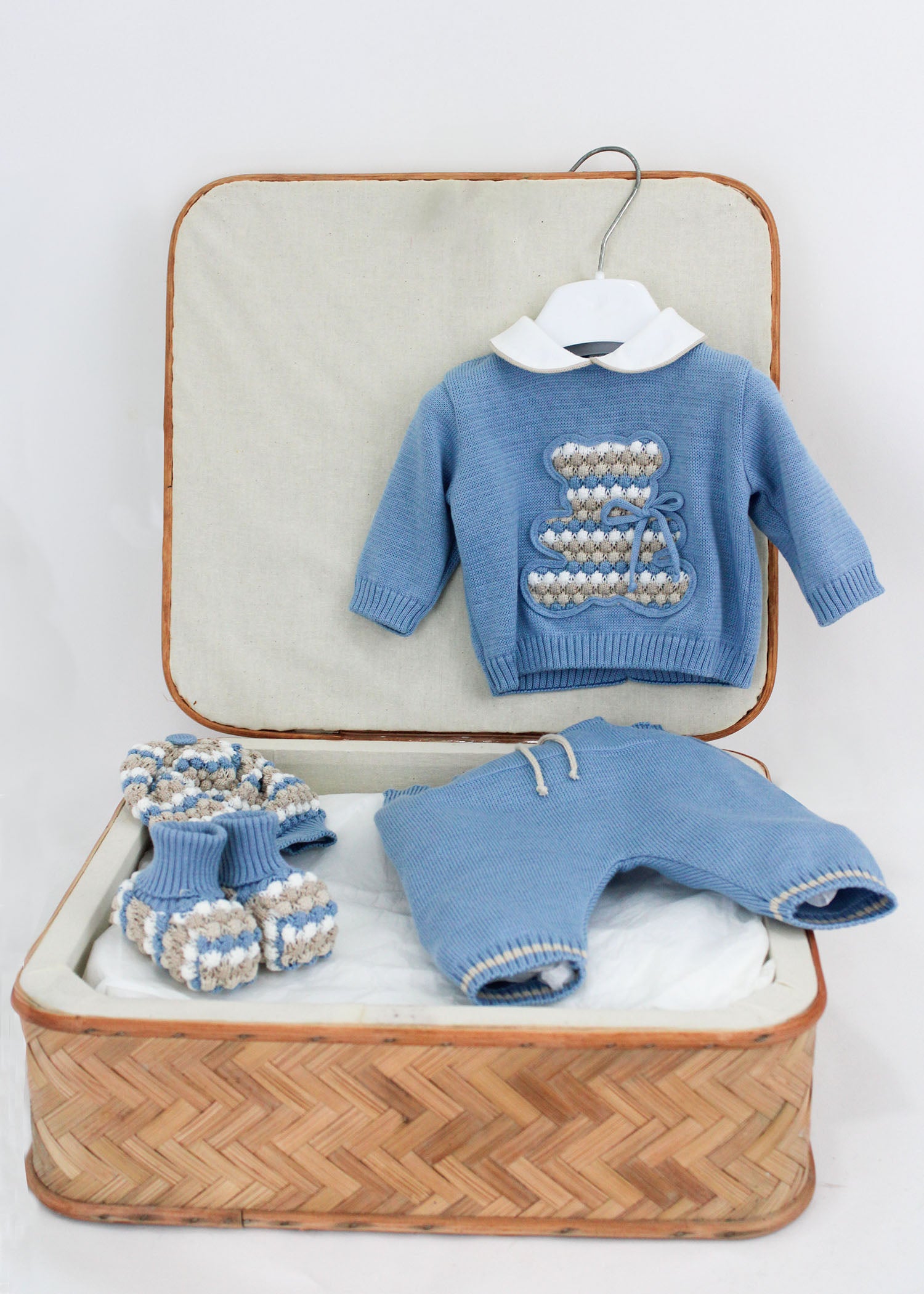 Marlù Coordinato Celeste/Ecru per Neonati