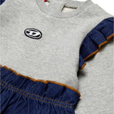 Diesel Kids Abito in Felpa con Denim per Neonate (dettaglio)