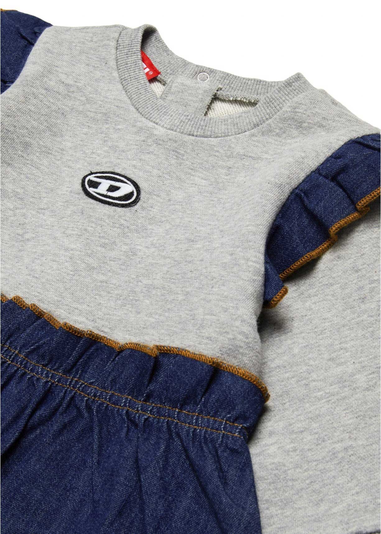 Diesel Kids Abito in Felpa con Denim per Neonate (dettaglio)