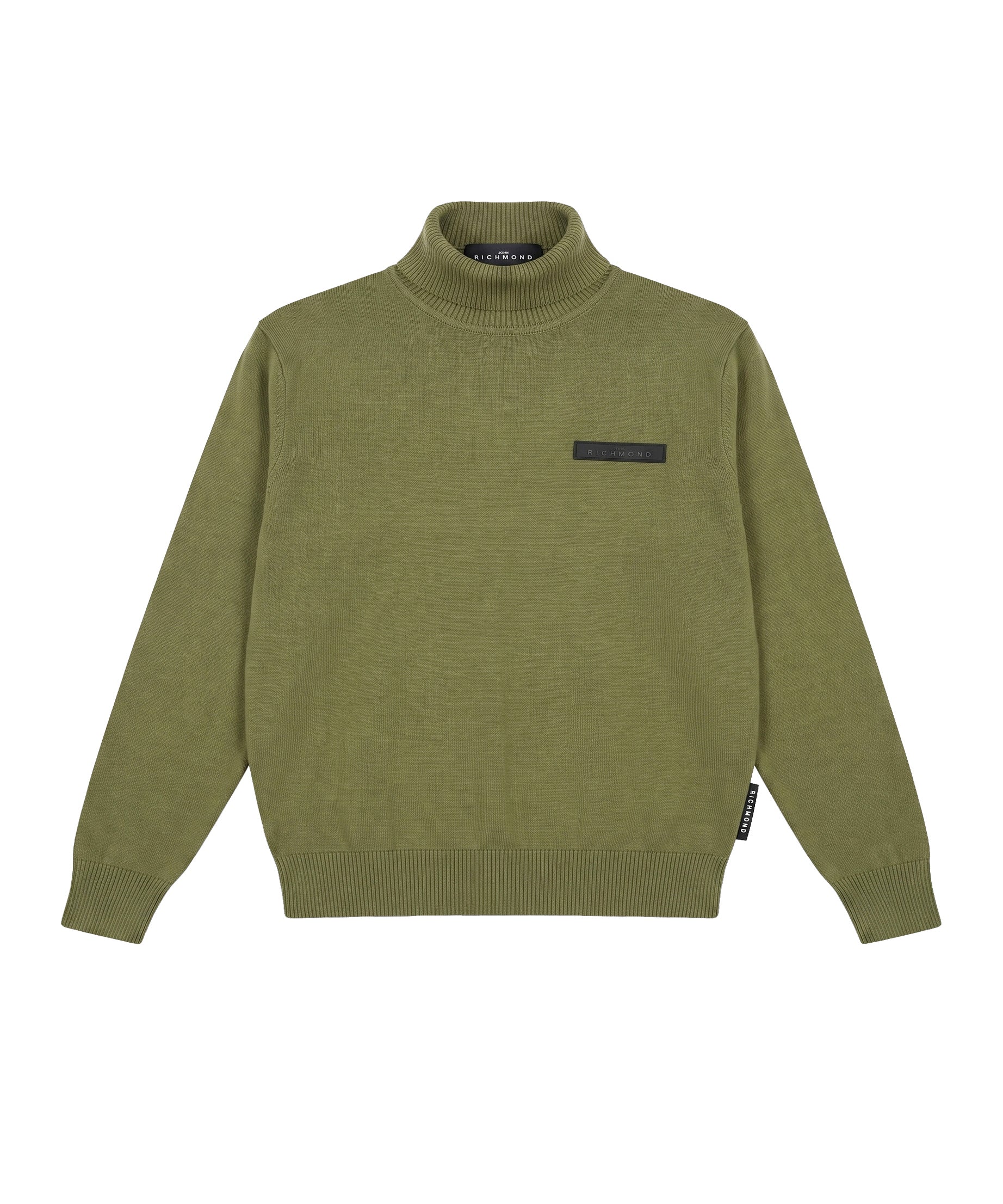 John Richmond Kids Maglione a Collo Alto Verde Militare con Placca Logo Nera per Bambini
