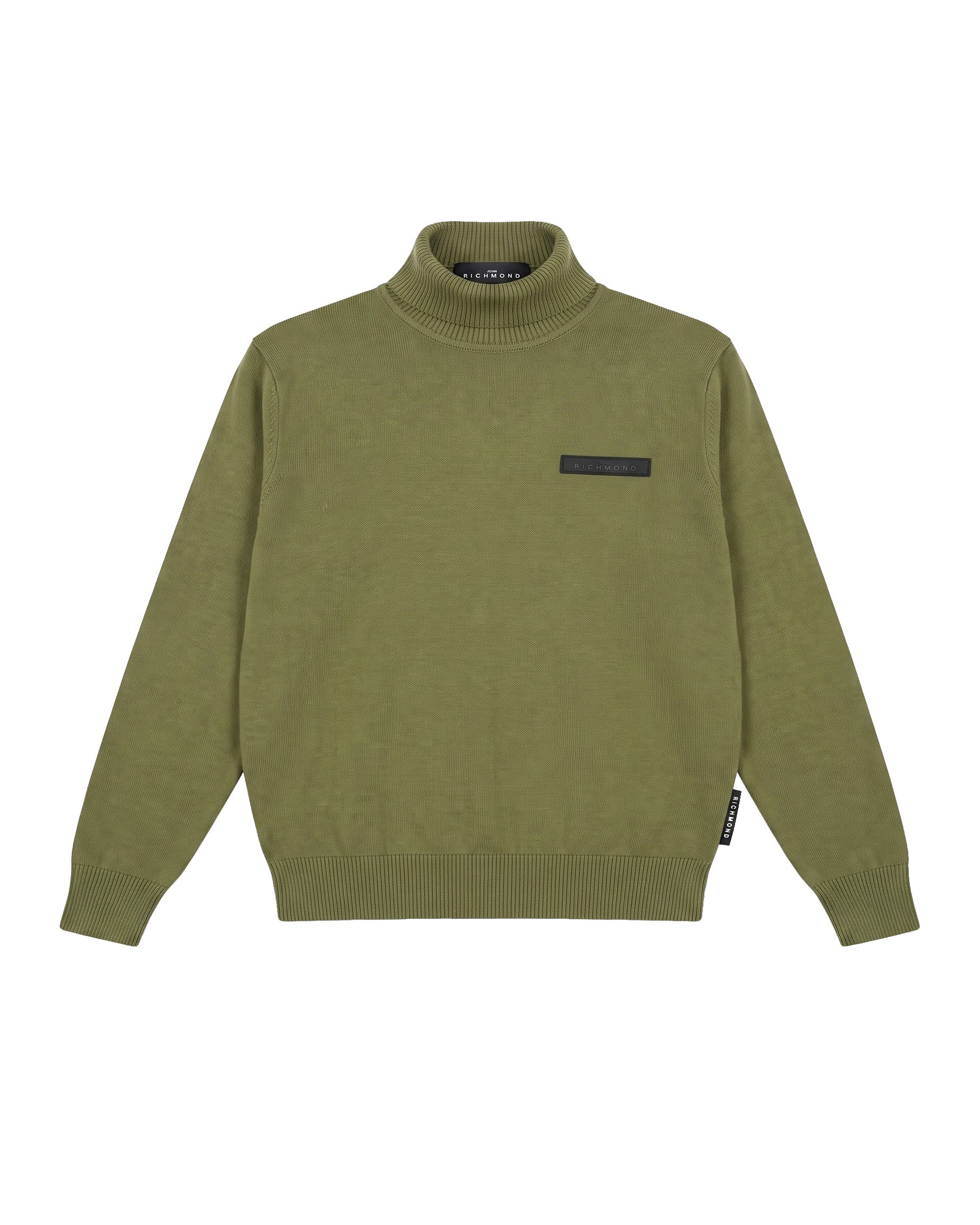 John Richmond Kids Maglione a Collo Alto Verde Militare con Placca Logo Nera per Bambini