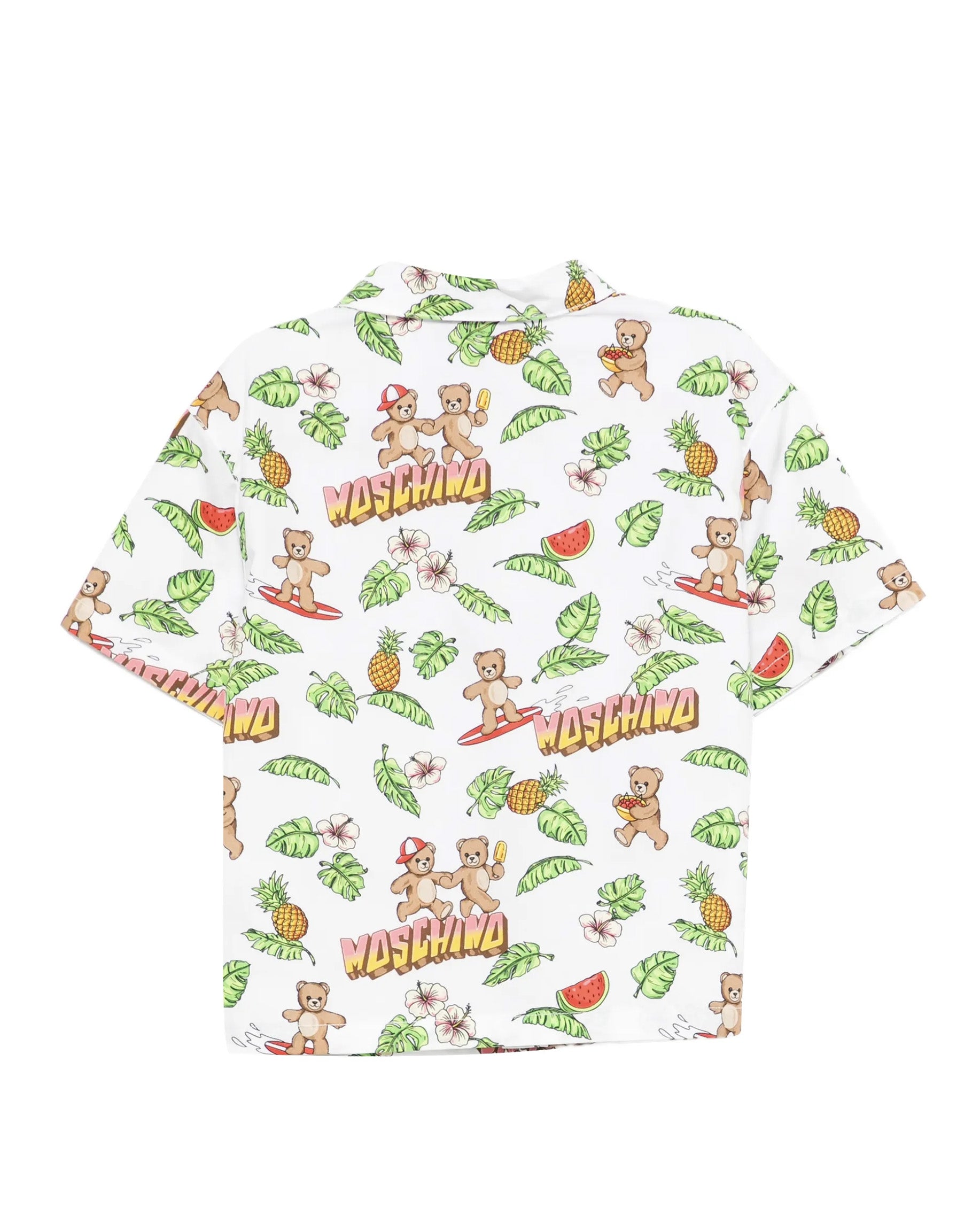 Moschino Kids Camicia Bianca con Fantasia Hawaii All-Over per Neonati