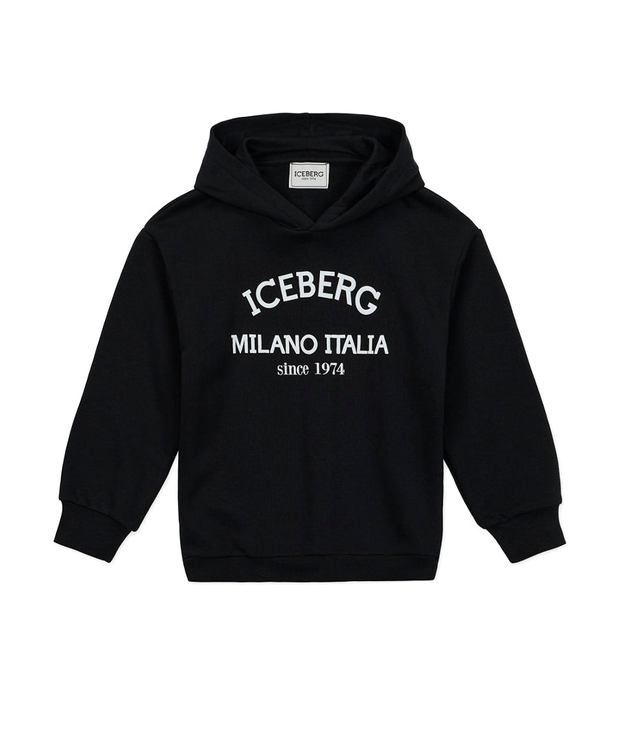 Iceberg Kids Felpa Nera con Cappuccio con Stampa