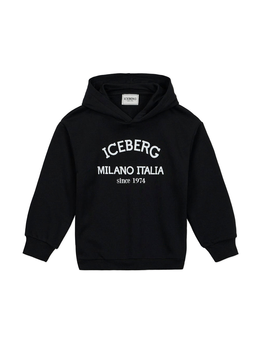 Iceberg Kids Felpa Nera con Cappuccio con Stampa