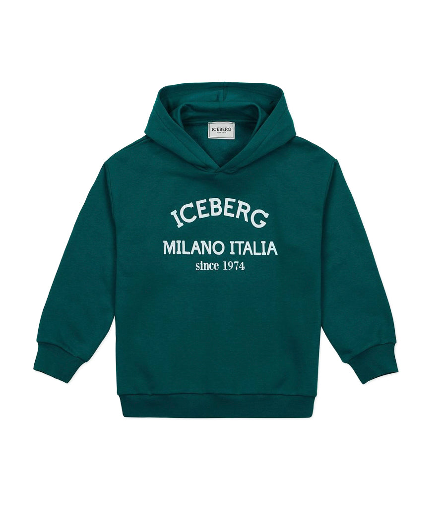 Iceberg Kids Felpa Verde con Cappuccio con Stampa