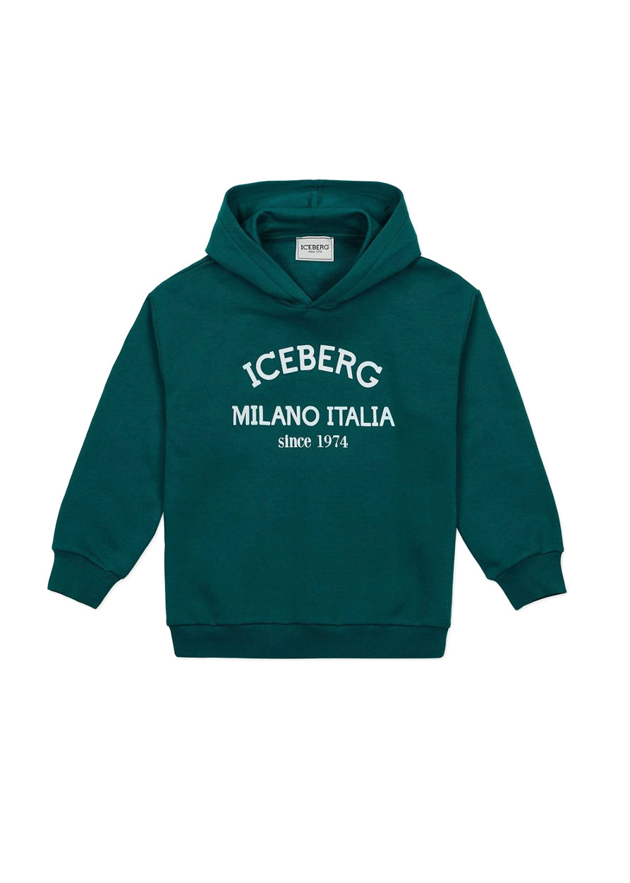 Iceberg Kids Felpa Verde con Cappuccio con Stampa