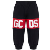Gcds Kids Pantalone Felpa Nero con Banda Logata Rosso Unisex