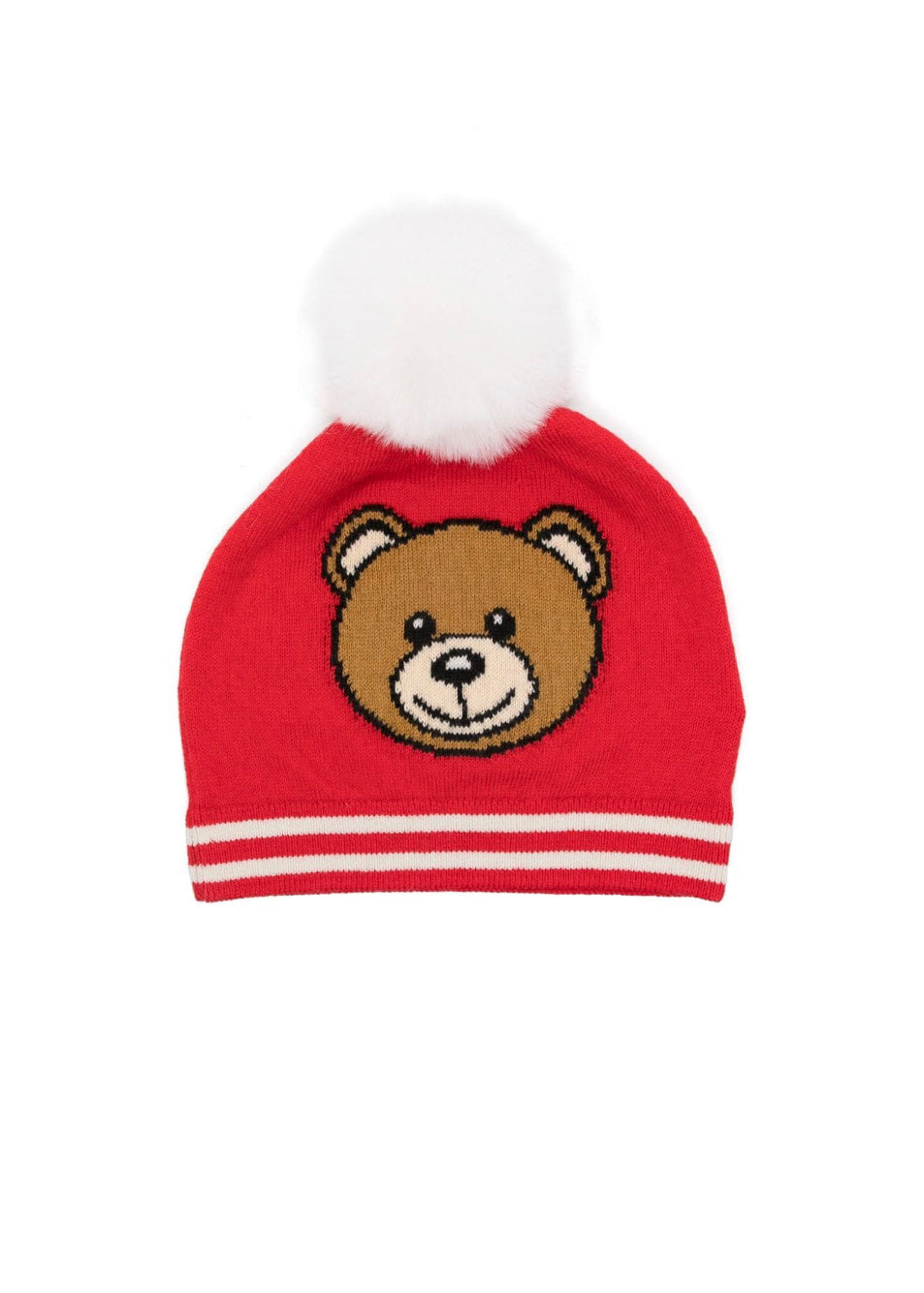 Moschino Kids Cappello in Maglia Rosso con Pon Pon