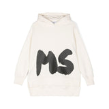 MSGM Kids Abito Crema con Cappuccio con Logo per Bambine 