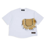 Dsquared2 Kids T-Shirt Bianco con Dettaglio Tasca Pelliccia per Neonate