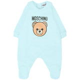 Moschino Kids Tutina Celeste con Logo Teddy per Neonati