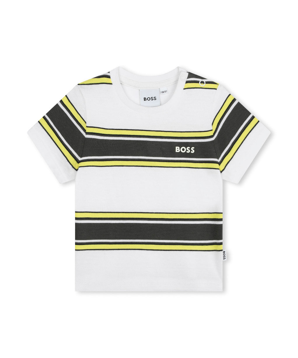 Boss Kids T-Shirt Bianca a Righe per Neonati