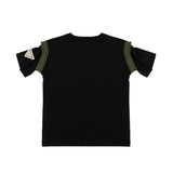 Yes London Kids T-Shirt Nera con Dettaglio Ricamo Verde sul Giromanica e Logo in Rilievo per Bambini