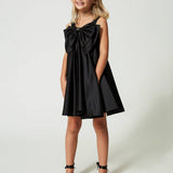 Twinset Kids Abito Nero in Raso con Fiocco