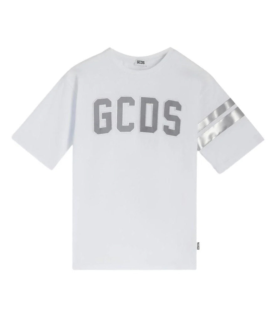 Gcds Kids T-shirt Bianco e Grigio con Logo per Bambini