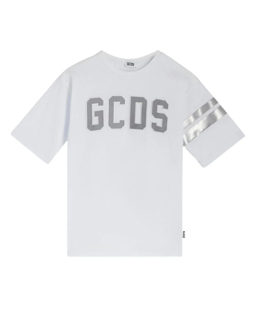 Gcds Kids T-shirt Bianco e Grigio con Logo per Bambini