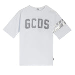 Gcds Kids T-shirt Bianco e Grigio con Logo per Bambini
