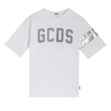 Gcds Kids T-shirt Bianco e Grigio con Logo per Bambini