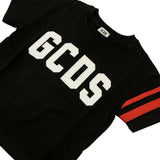 Gcds Kids T-Shirt Nero con Logo Bianco e Dettaglio Manica Fascia Rossa per Bambini