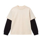 Yes London Kids T-Shirt Doppia Manica Crema e Nero per Bambini