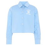Msgm Kids Camicia Crop Celeste con Logo Bianco per Bambine