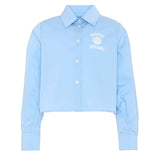 Msgm Kids Camicia Crop Celeste con Logo Bianco per Bambine