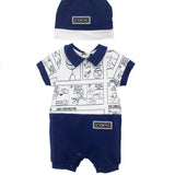 Iceberg Kids Pagliaccetto con Berretto Bianco/Blu con Stampa per Neonati (fronte)