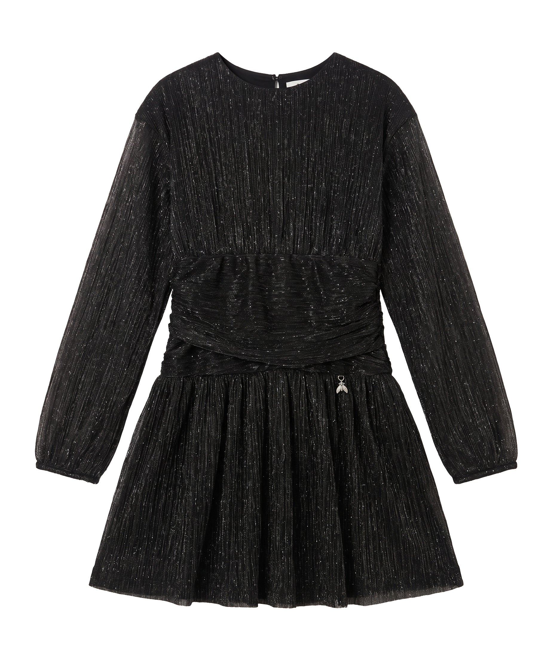 Patrizia Pepe Kids Abito Nero Brillantinato con Charm Logo per Bambine