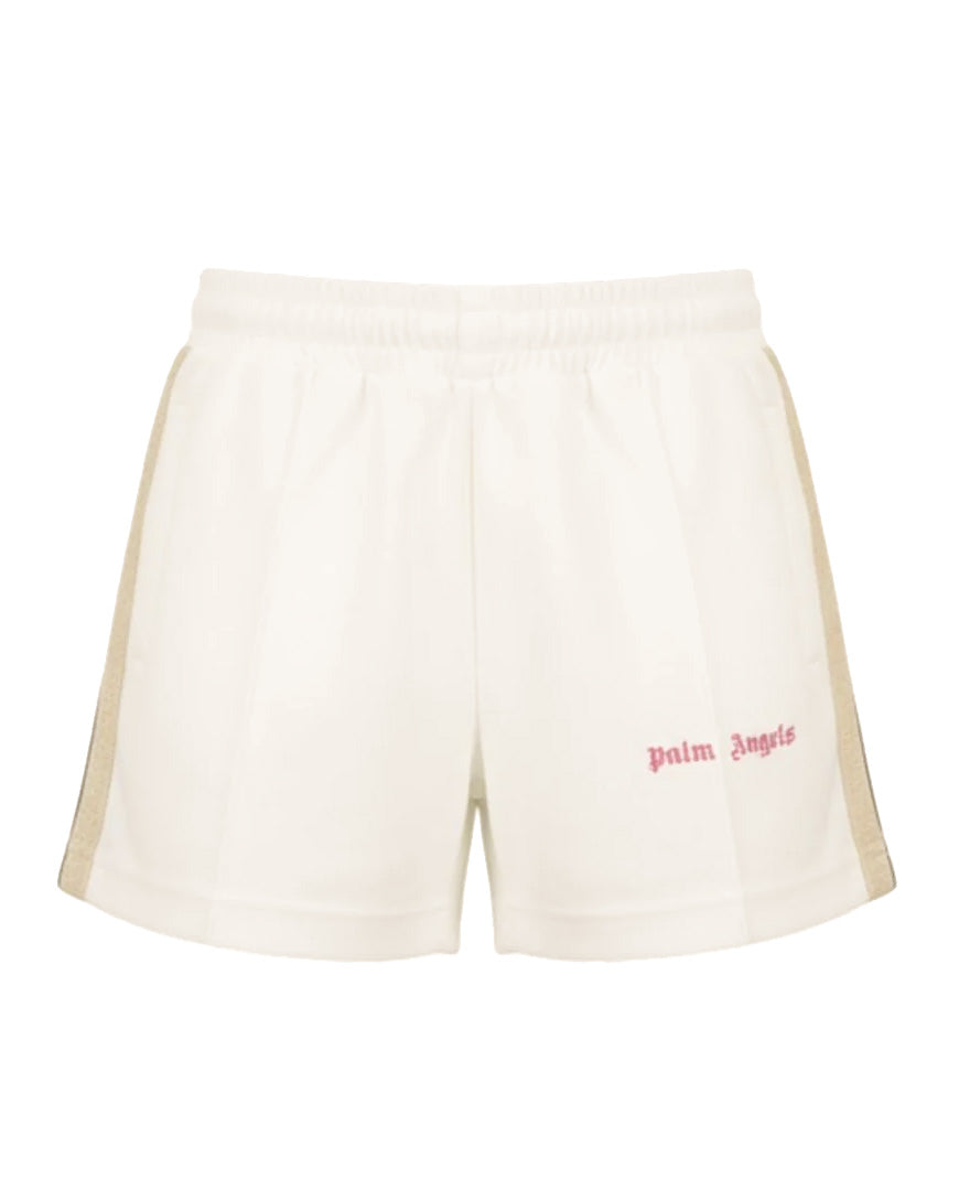Palm Angels Kids Short Bianco con Logo Fucsia per Bambine