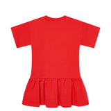Moschino Kids Abito Rosso con Gonna Rouches e Logo Teddy Bear per Bambine