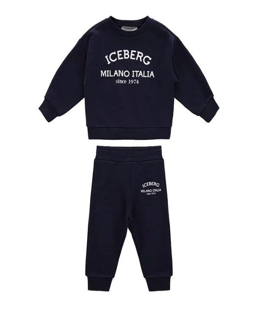Iceberg Kids Completo Felpa con Pantaloni Blu per Neonati
