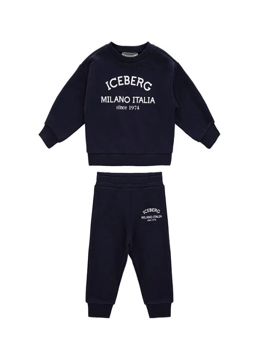 Iceberg Kids Completo Felpa con Pantaloni Blu per Neonati