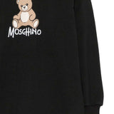 Moschino Kids Vestito Nero in Felpa con Stampa Teddy Bear e Logo per Bambine