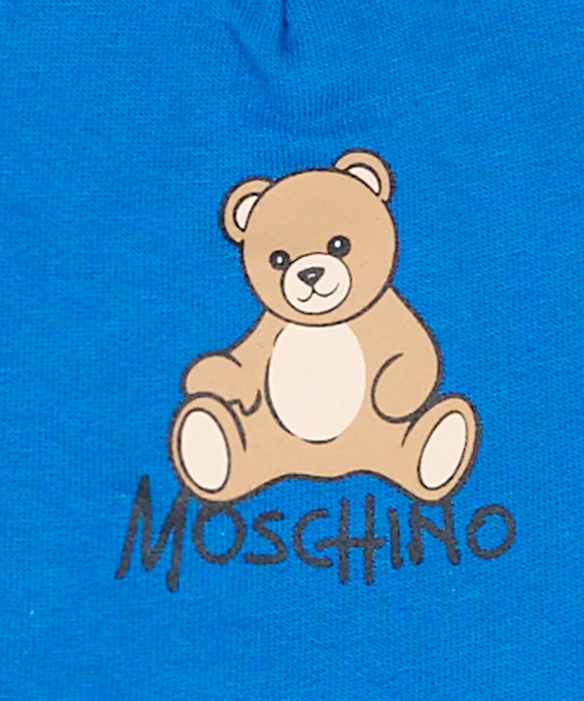 Moschino Kids Cappello Principess Blue con Stampa Teddy per Neonati