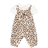 Elisabetta Franchi La Mia Bambina Completo Salopette con Motivo Animalier e Body Avorio per Neonate