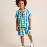 Moschino Kids Completo Camicia+Bermuda Verde/Blu per Bambini