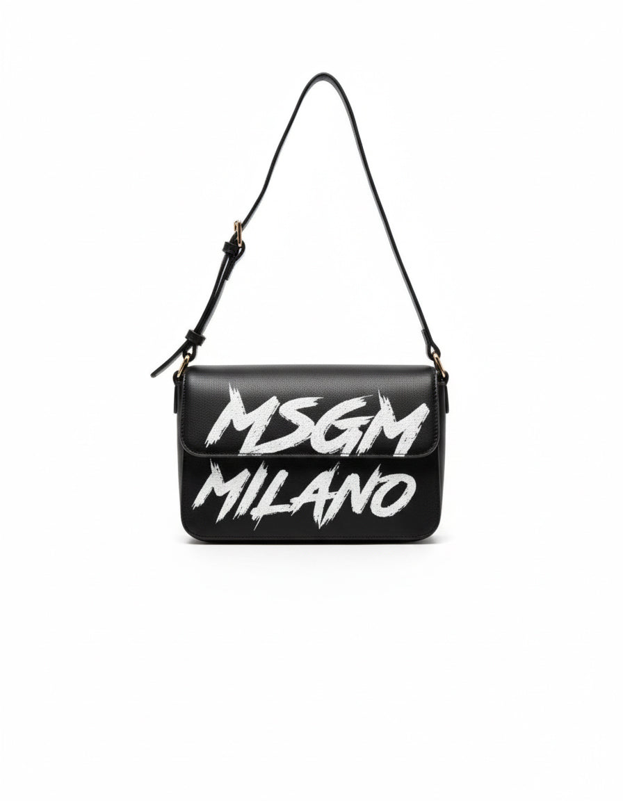 Msgm Kids Borsa con Tracolla Nera con Stampo Maxi Logo a Contrasto per Bambine