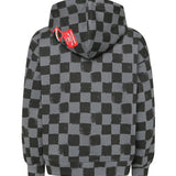 Sprayground Kids Felpa con Cappuccio Grigio Fantasia a Scacchi con Toppa Logo Unisex