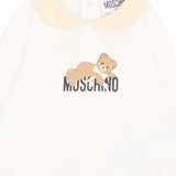 Moschino Kids Tutina Panna e Beige in Cotone con Colletto e Stampa Teddy Bear per Neonati