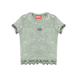 Diesel Kids T-Shirt Grigia Sfumata a Costine con Logo in Rilievo per Bambine