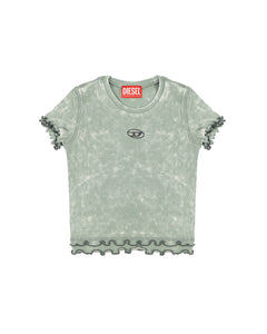 Diesel Kids T-Shirt Grigia Sfumata a Costine con Logo in Rilievo per Bambine