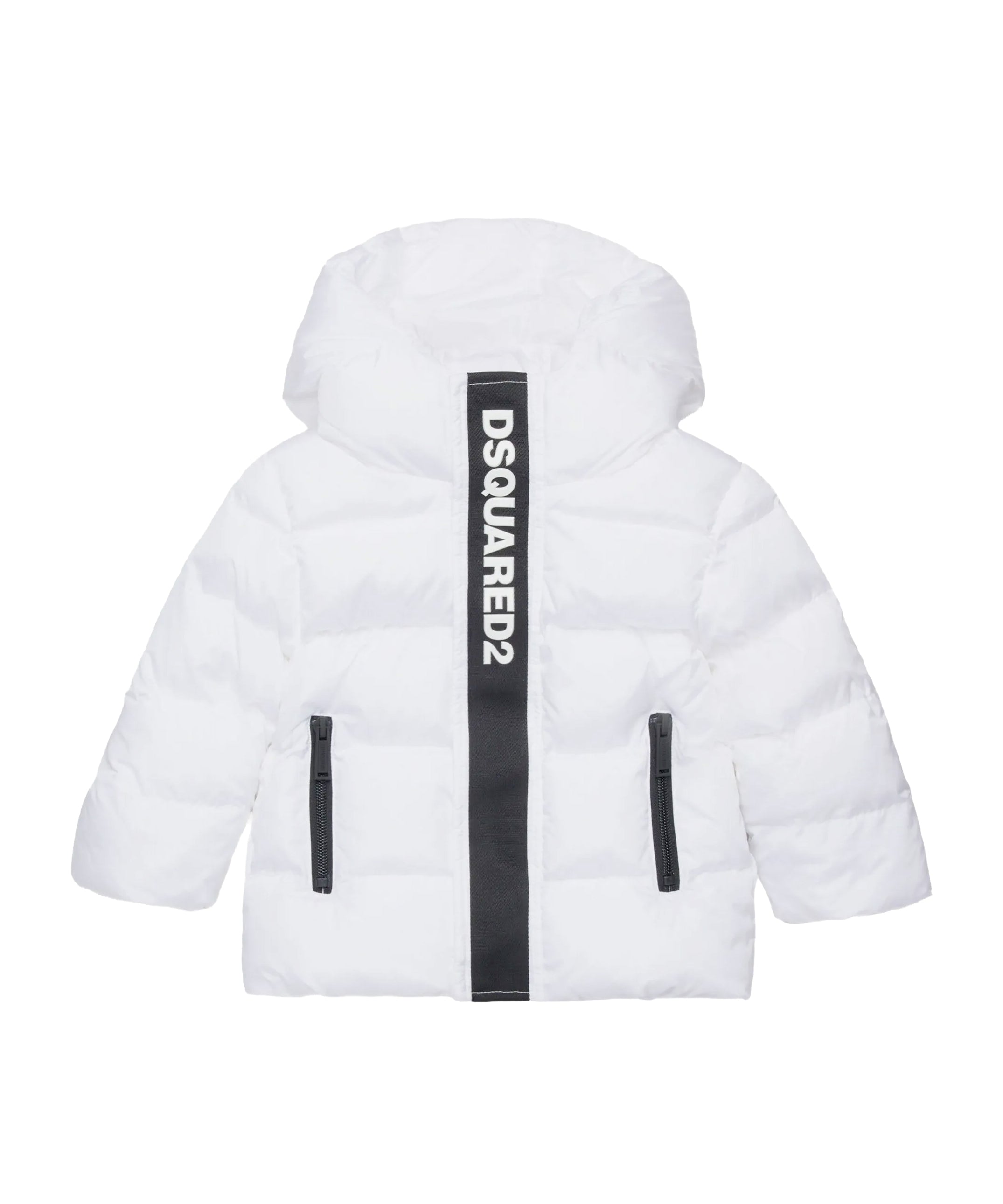 Dsquared2 Kids Piumino Bianco con Cappuccio e Banda Logo per Neonati