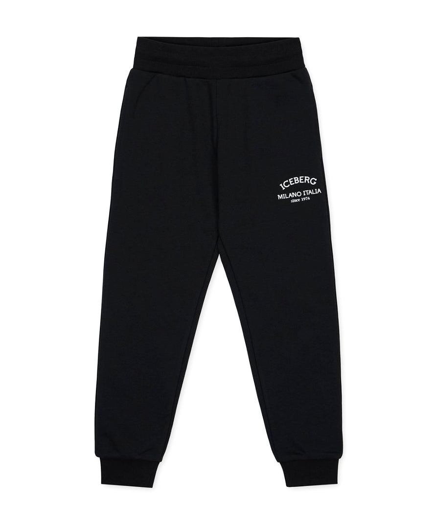 Iceberg Kids Pantaloni Joggers Neri con Logo per Bambini