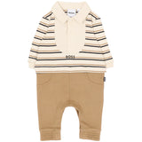 BOSS Kids Tutina Beige Effetto Polo a Righe e Pantaloni con Logo per Neonati