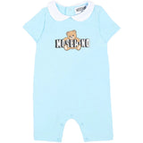 Moschino Kids Pagliaccetto Celeste con Logo Teddy Bear per Neonati