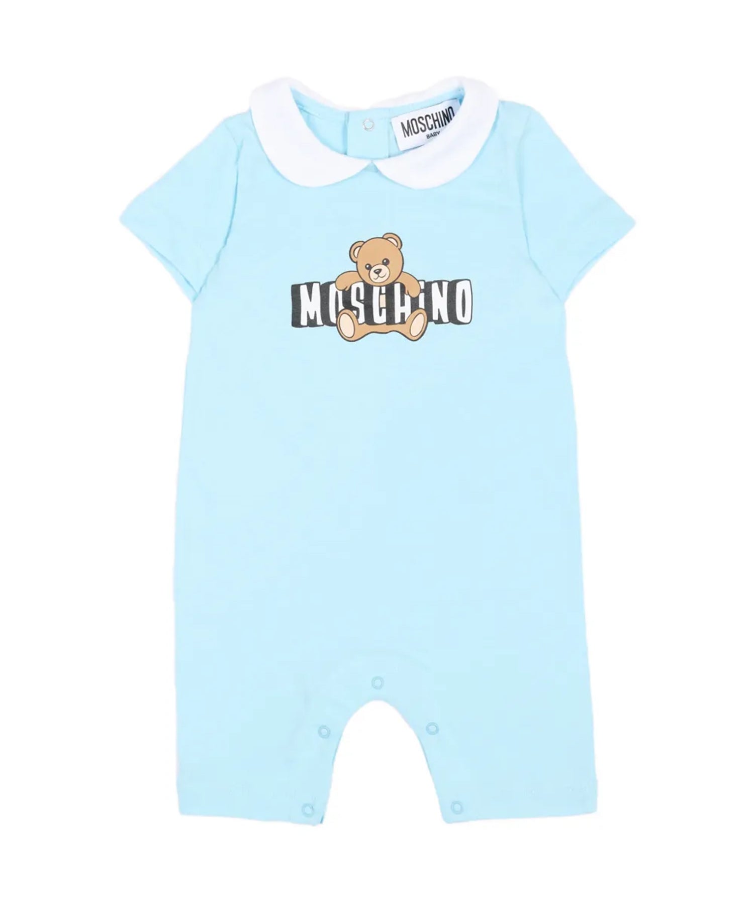 Moschino Kids Pagliaccetto Celeste con Logo Teddy Bear per Neonati