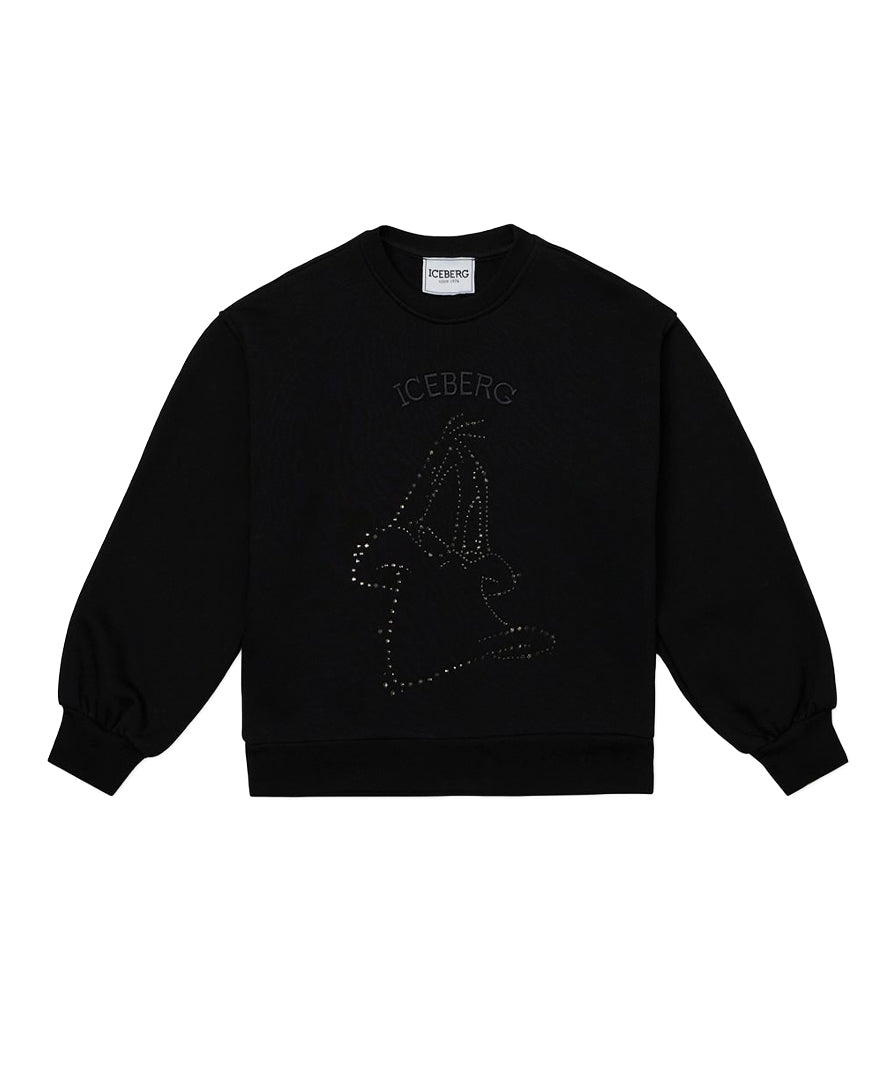 Iceberg Kids Felpa Nera con Logo e Daffy Duck per Bambine