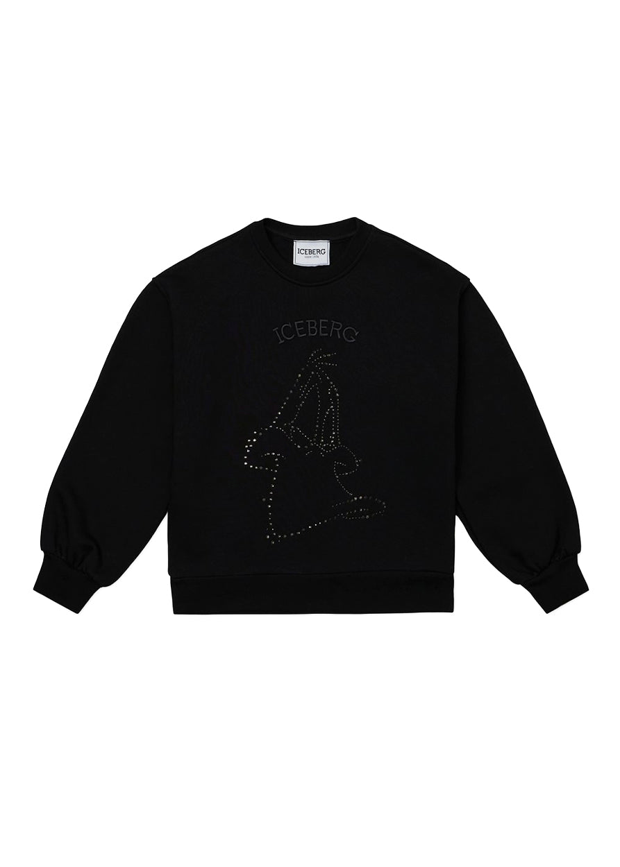 Iceberg Kids Felpa Nera con Logo e Daffy Duck per Bambine