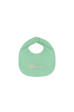 Blumarine Kids Bavetta Verde con Ricamo Rosa per Neonate