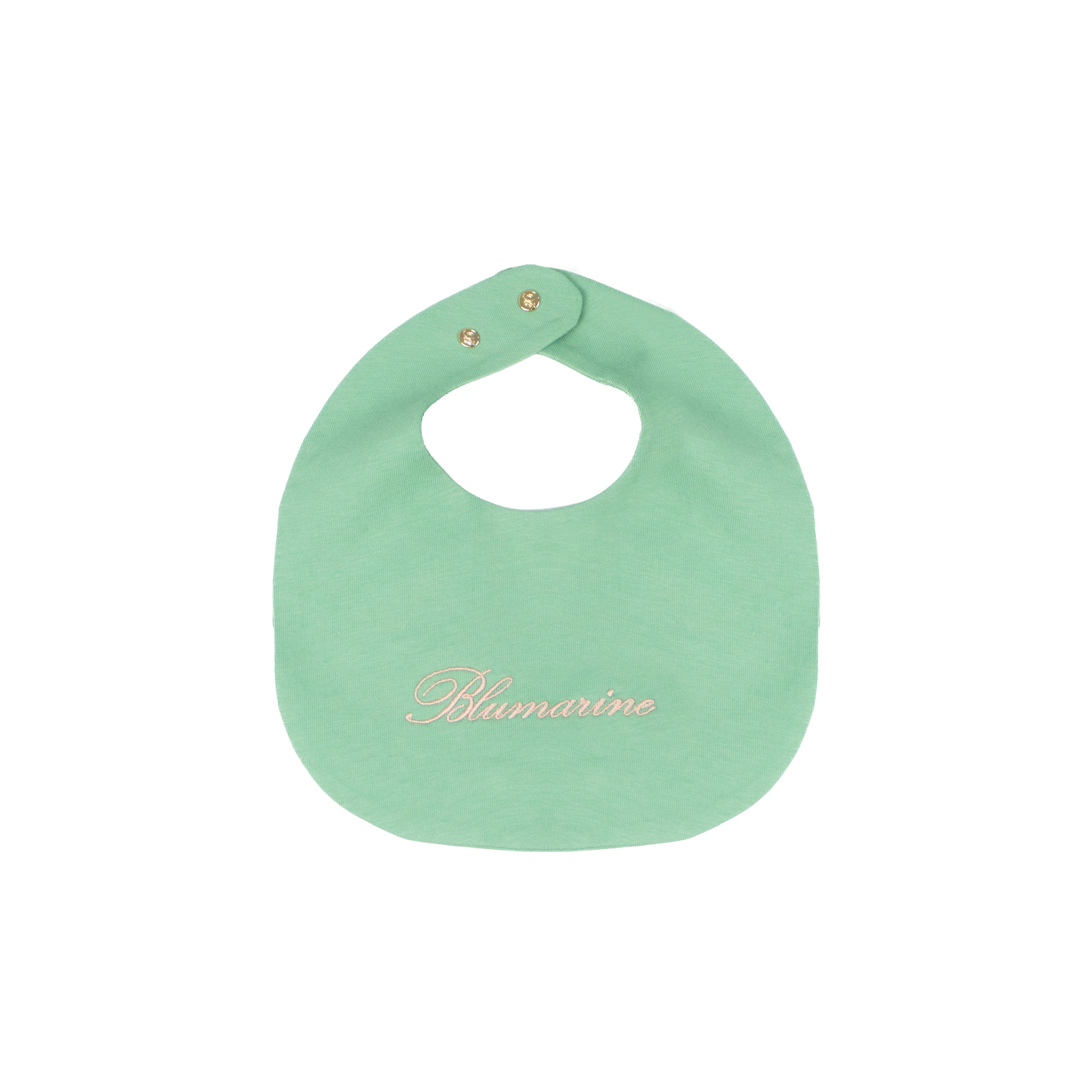 Blumarine Kids Bavetta Verde con Ricamo Rosa per Neonate
